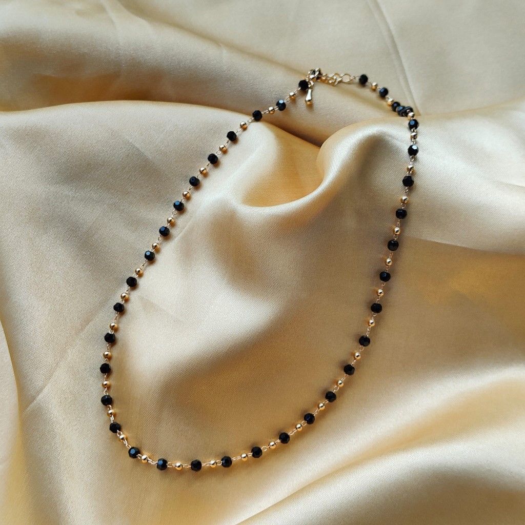 The Colourful Aura Black Crystal Beaded Silver Gold Asian Nazar Mangalsutra Choker Necklace