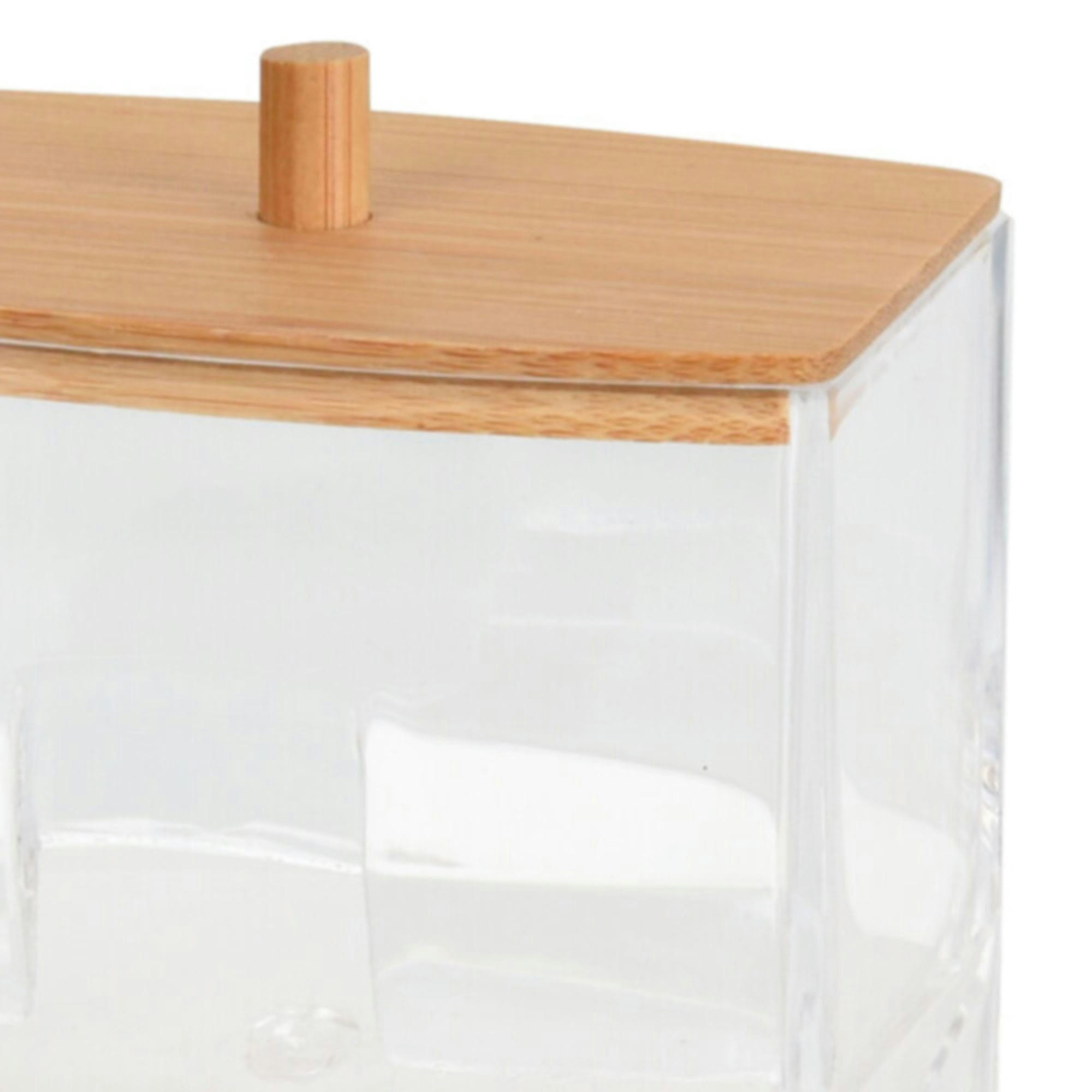 - Distributeur coton-tiges acrylique et bambou -7x8.5x7cm
