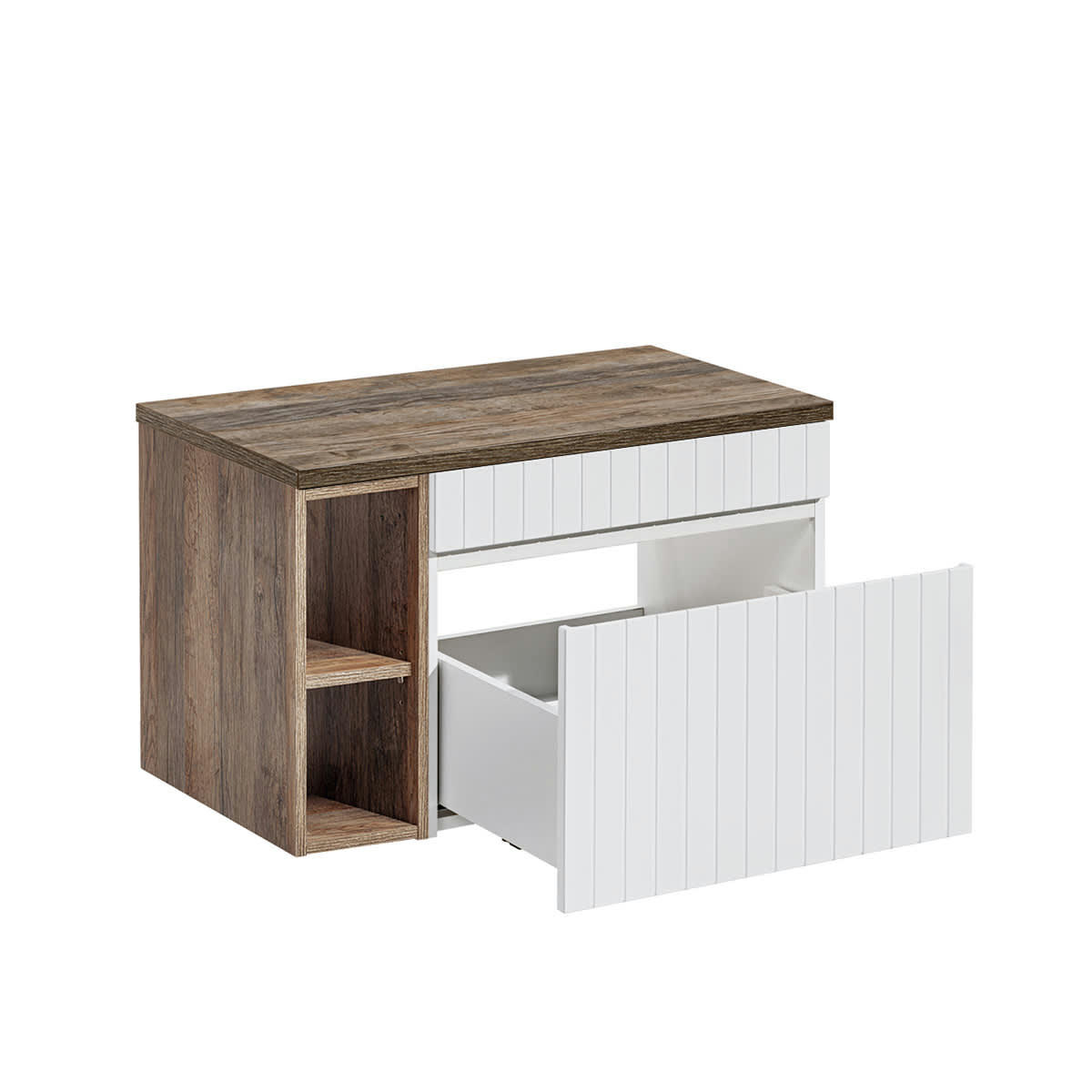 - Meuble sous-vasque 80cm 2 niches blanc et naturel