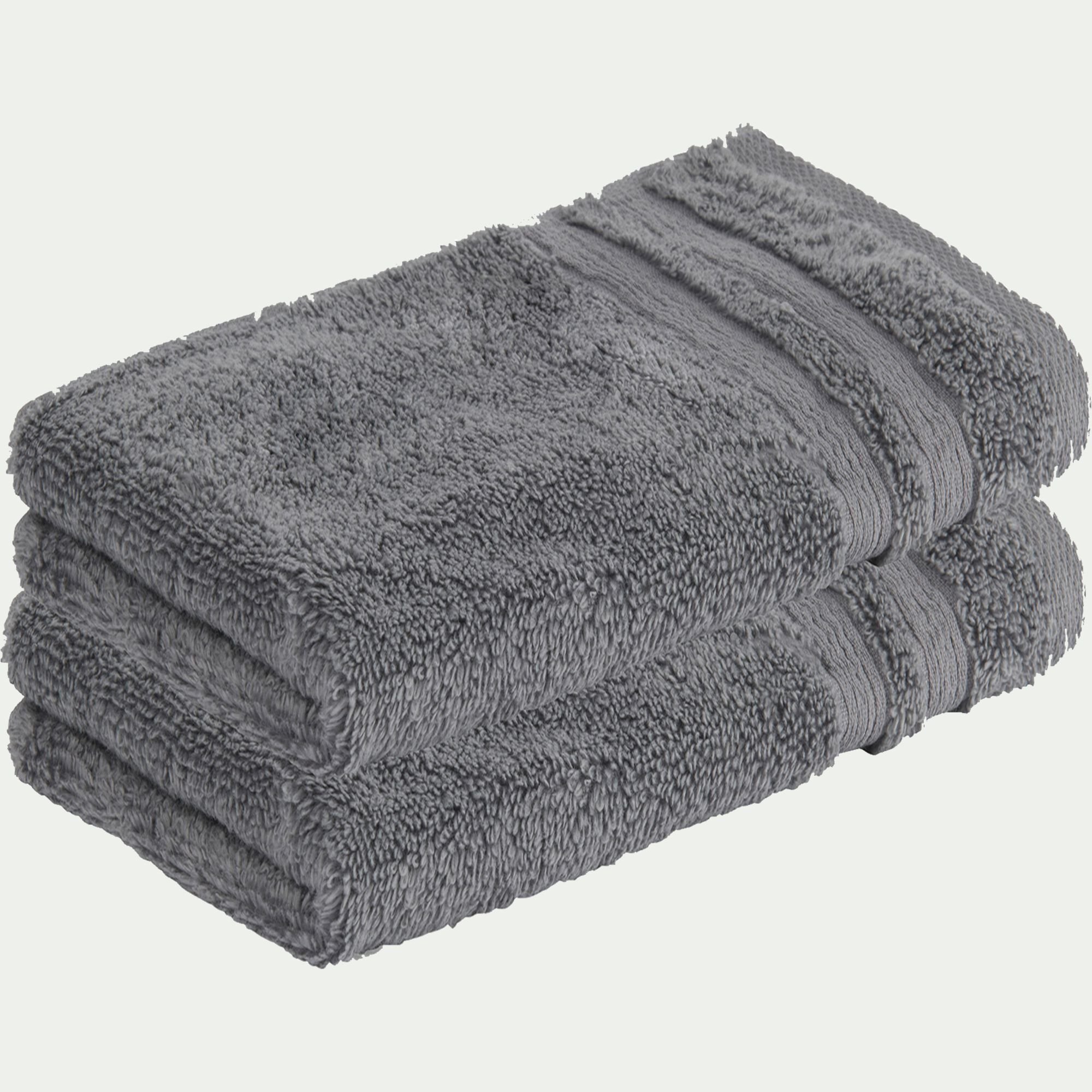 NOUN - Lot de 2 serviettes invité bouclette en coton - gris anthracite 30x50cm