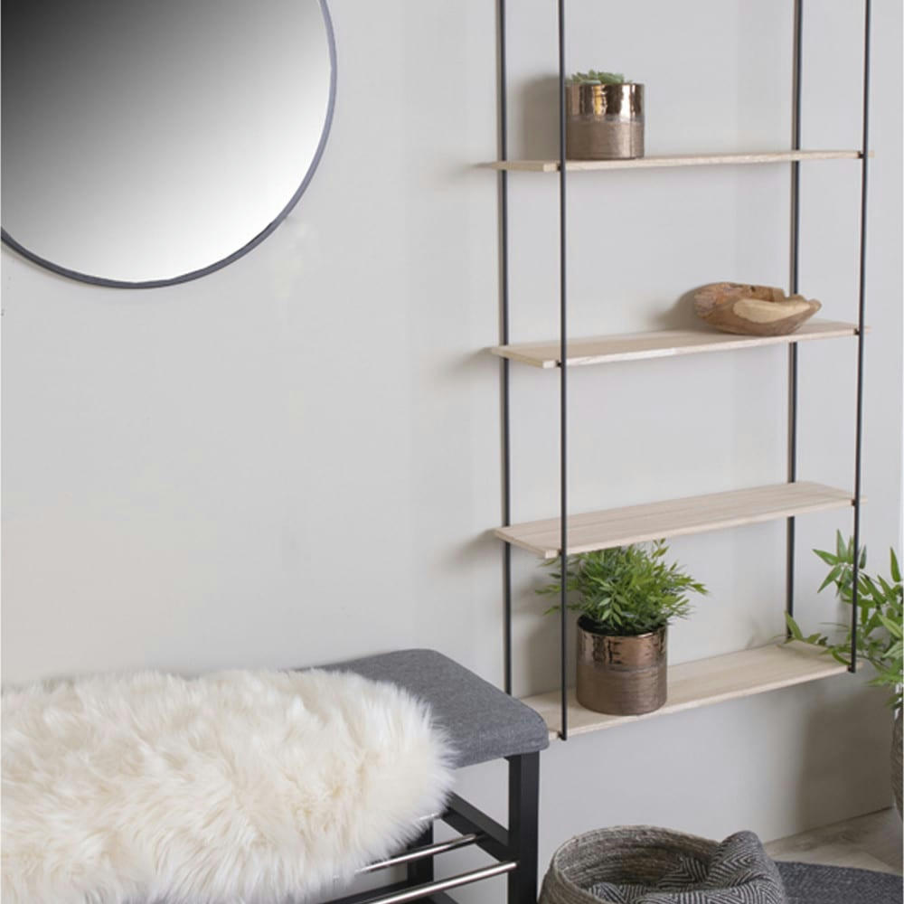 EINDHOVEN - Etagère murale en métal et bois 65x17xH145 cm bois clair  et  noir