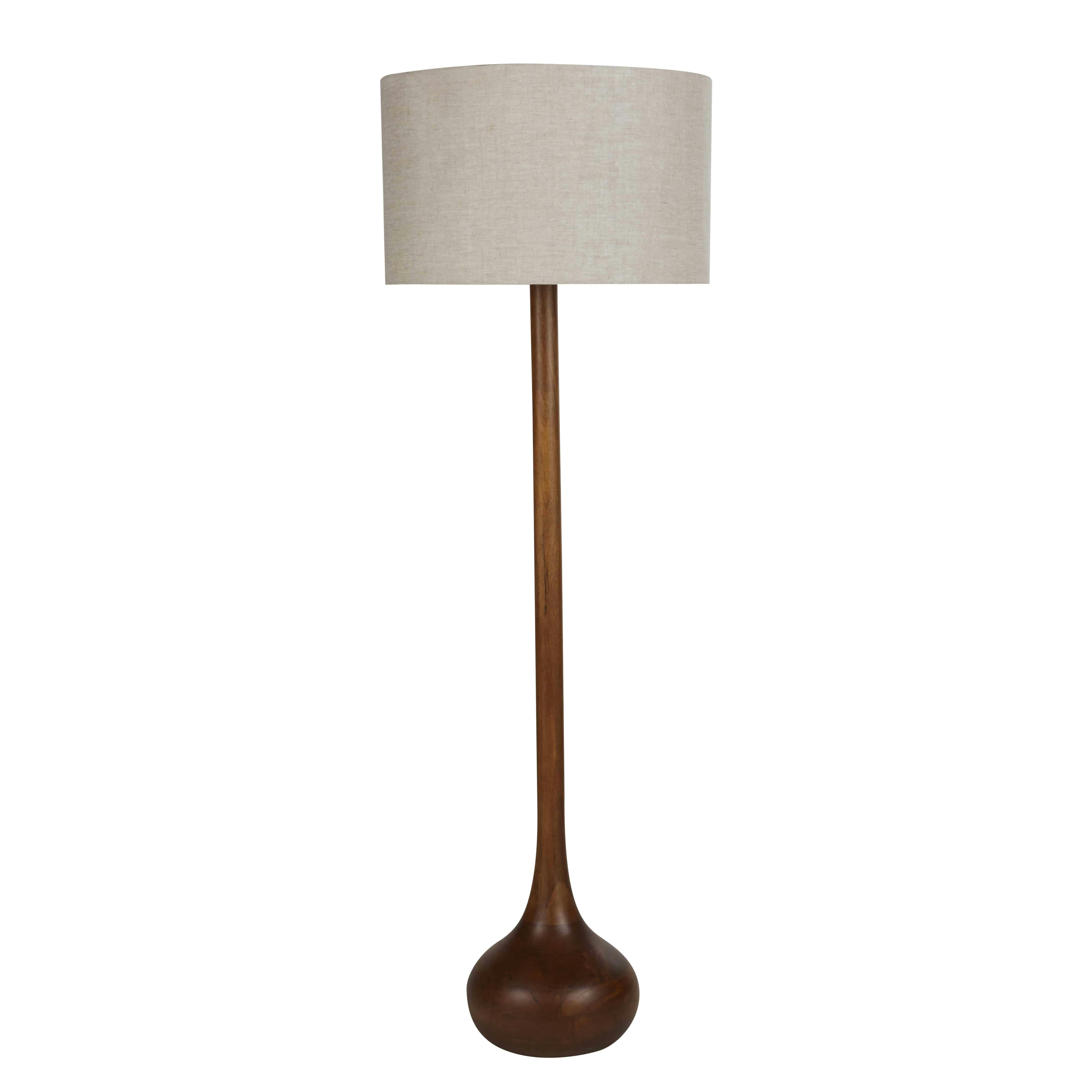 NOHANN - Lampadaire en bois de manguier et abat-jour en lin beige H156