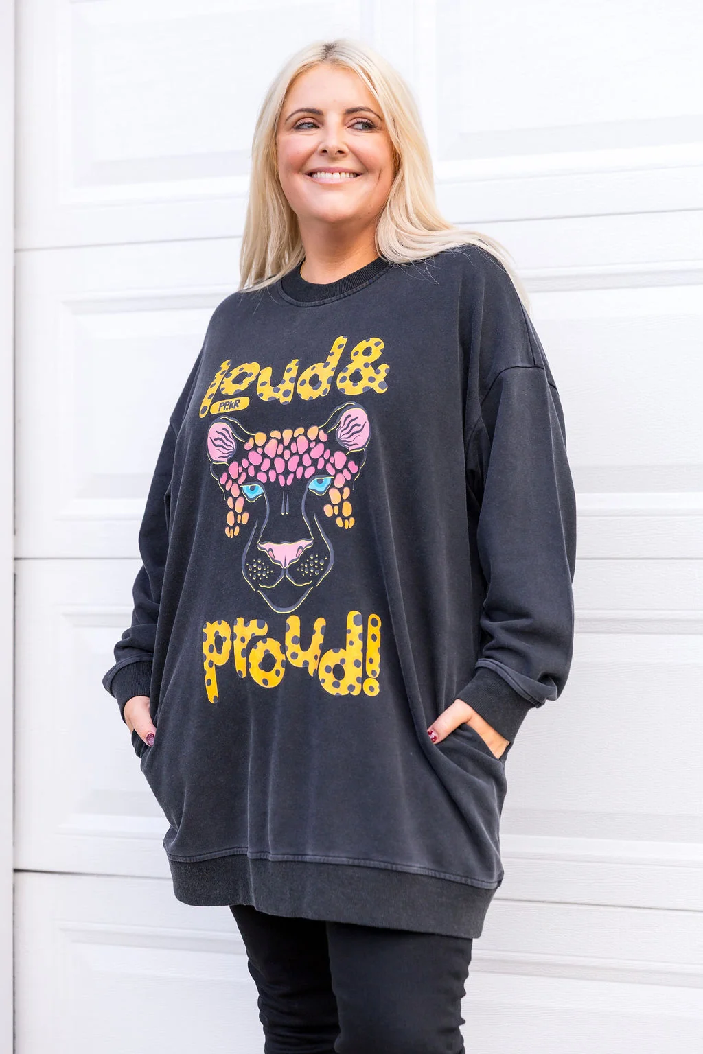 Evan Longline Sweatshirt in Loud Black Acid Wash by Kasey Rainbow