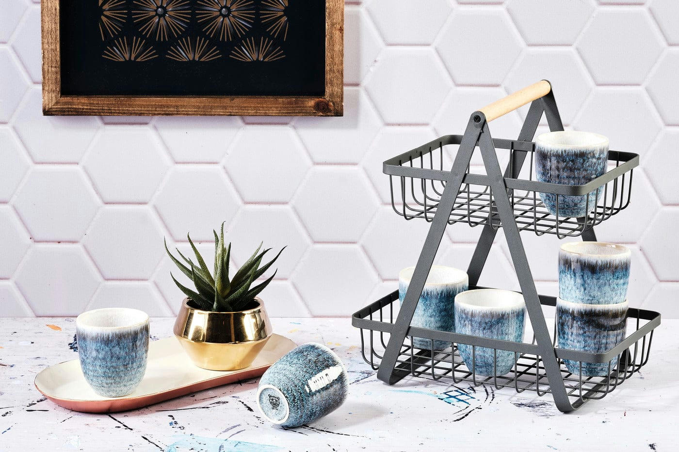 COSMOS - Lot de 6 tasses en grès bleu D7