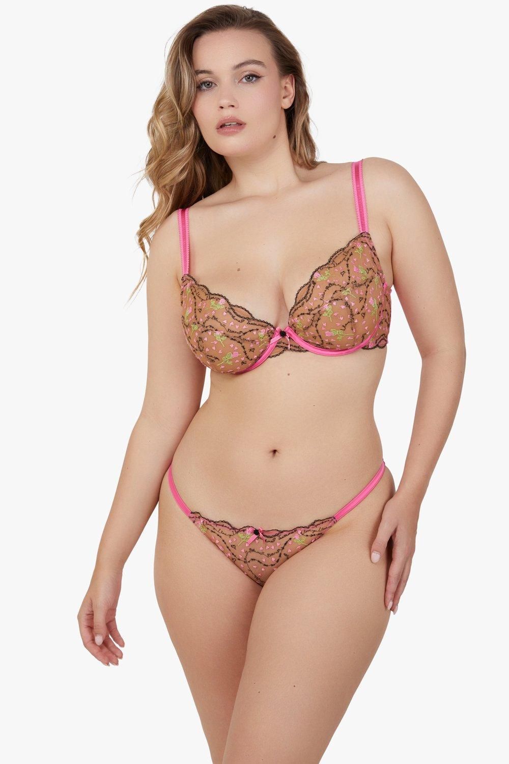 Playful Promises Spank Me Pink and Nude Custom Embroidery Tanga Brief
