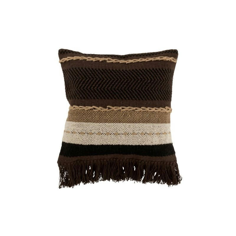 ETHNIQUE - Coussin coton marron/noir/beige 45x45