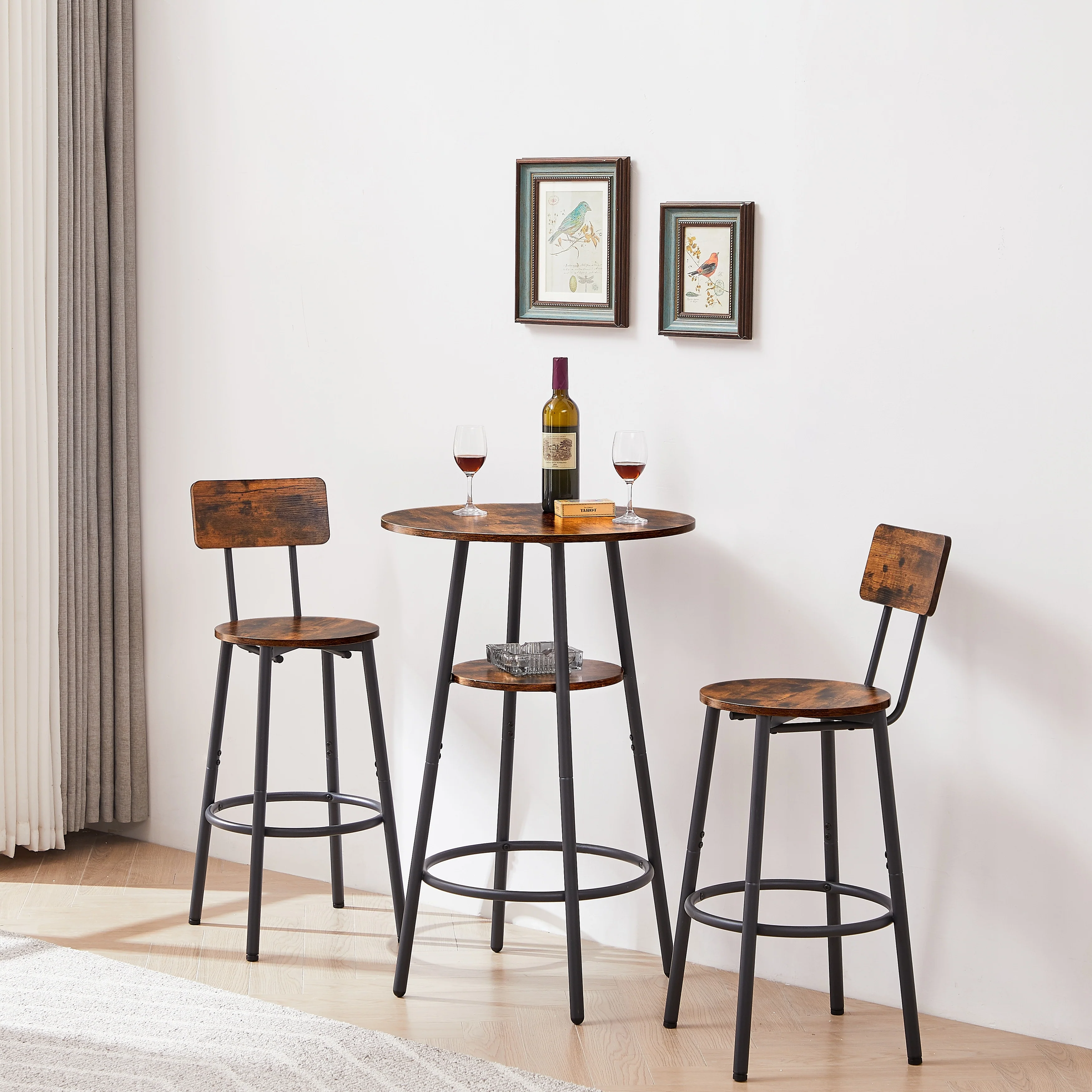 Round bar stool set with shelves, stool with backrest