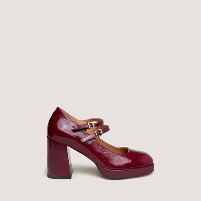 Babies à doubles brides et plateformesen vernis plissé bordeaux | VERITE