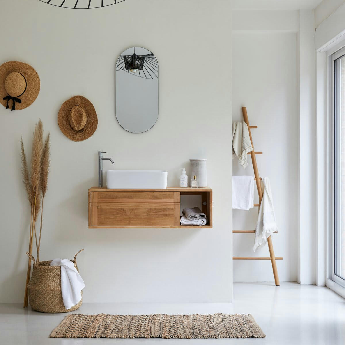 BASIC - Meuble sous vasque teck massif 95 cm