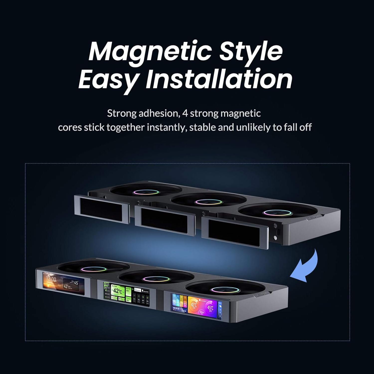 JONSBO ZC-360B 3.38x3 Screen PC Fan,3 Magnetic 3.38 LCD Screen Control Software,Integrated Link Fan,Customize Display Patterns,Data,Video Upload and Playback,Screen Set Freely,Dual Ball Bearing,Black