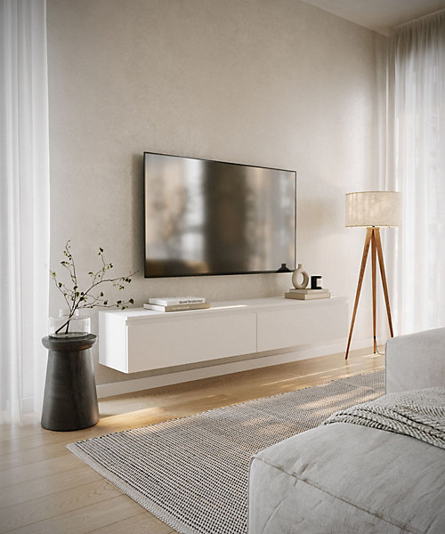 Meuble TV suspendu 175 cm 2 portes blanc BEMMI