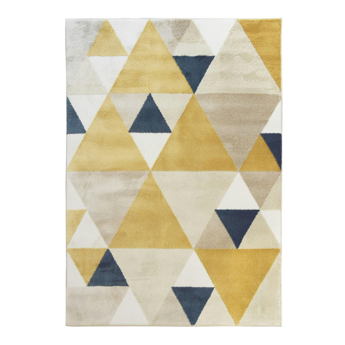 NEW - Tapis motifs triangles jaune et bleu 120x160
