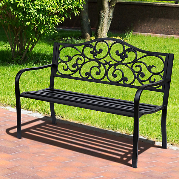 Banc 3 places de jardin terrasse style cosy chic 127L x 60l x 89H cm métal époxy anticorrosion noir