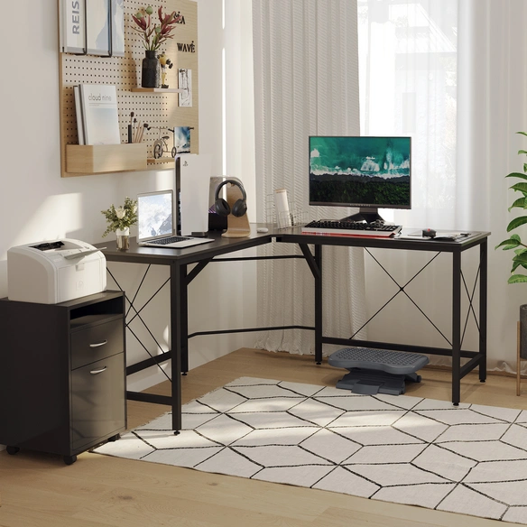 Eck-Schreibtisch, BxH: 150 x 76 cm, MDF/Metall