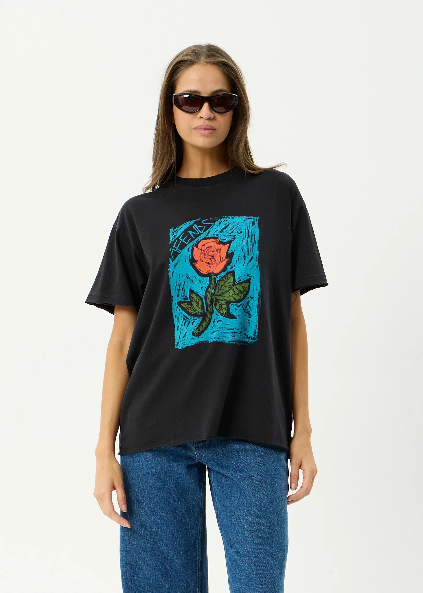 AFENDS Womens Single N Thorny - Oversized Tee - Stone Black