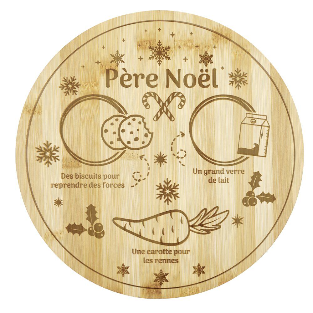 Plateau en bois rond pour collations Père No&euml;l Ø28cm