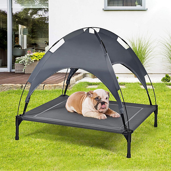 Lit pour Animaux de Compagnie avec Auvent Amovible Lit pour Chien Sureleve Portable en Textilene Ideal pour Jardin 90 x 81 x 86CM