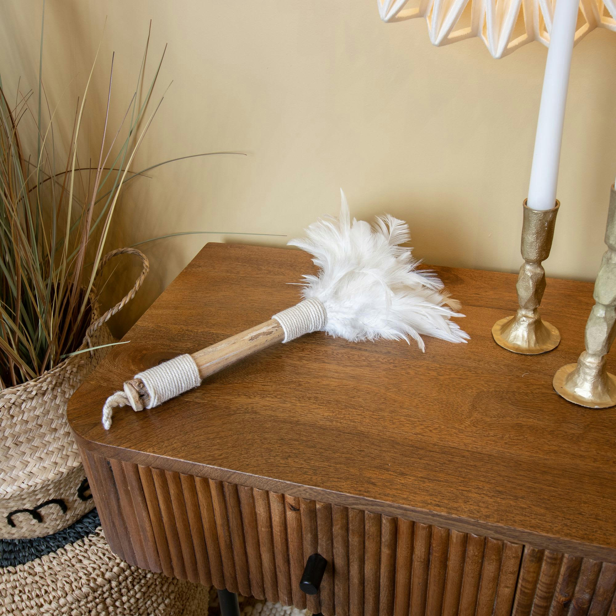 KEMOA - Plumeau décoratif en bambou et plumes blanches