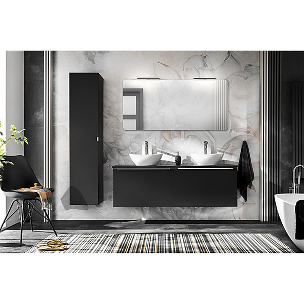 Meuble sous vasque VANTA 80 cm noirMeuble suspendu avec 2 tiroirs