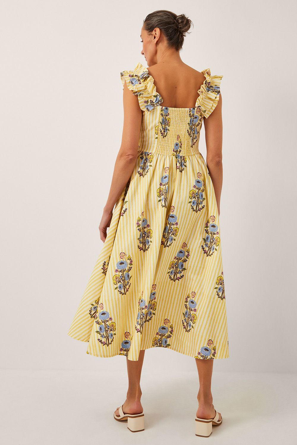Monsoon Maria Frill Floral Stripe Midi Dress