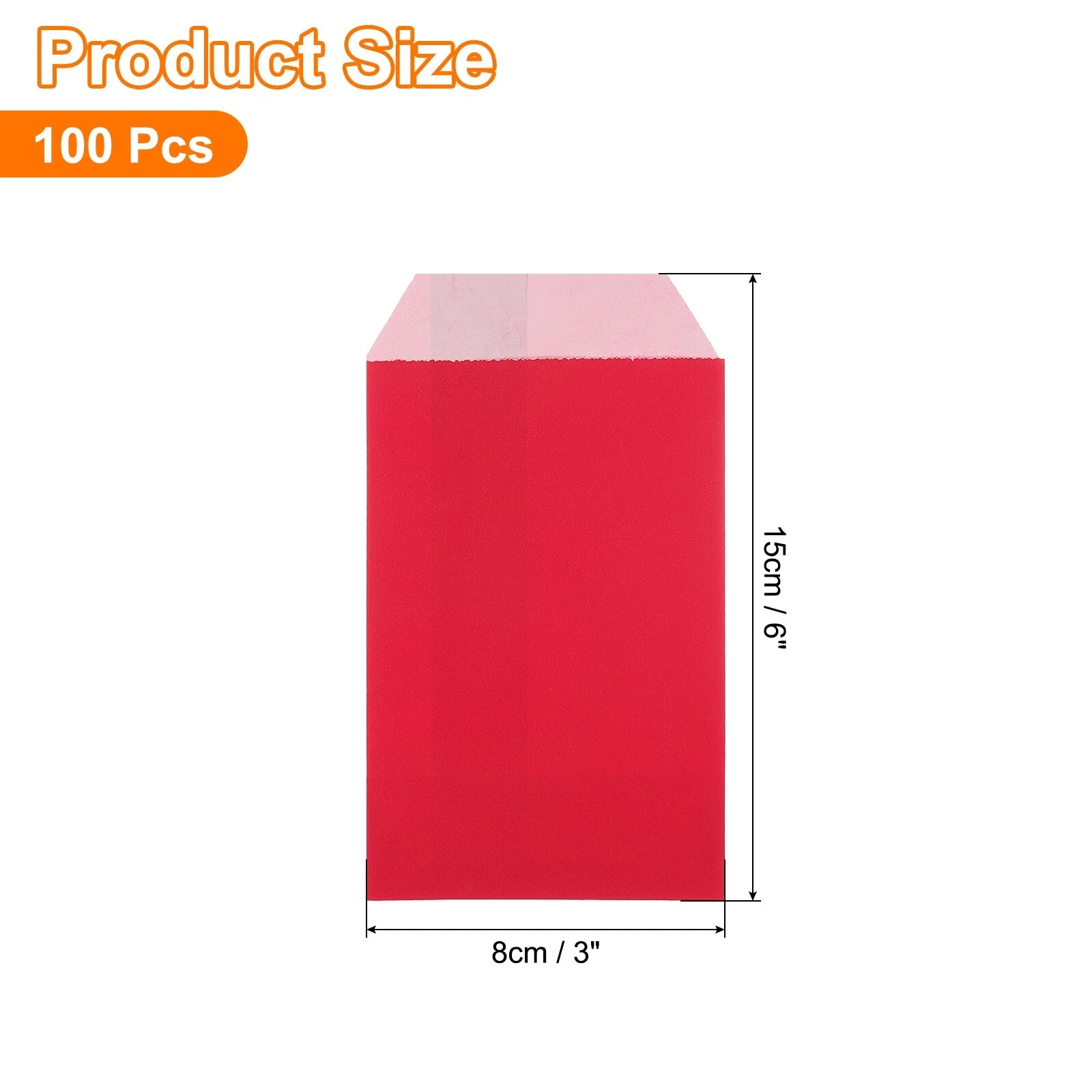100Pcs Kraft Paper Treat Bags 3 x 6 Greaseproof Flat Kraft Paper Bags - Red