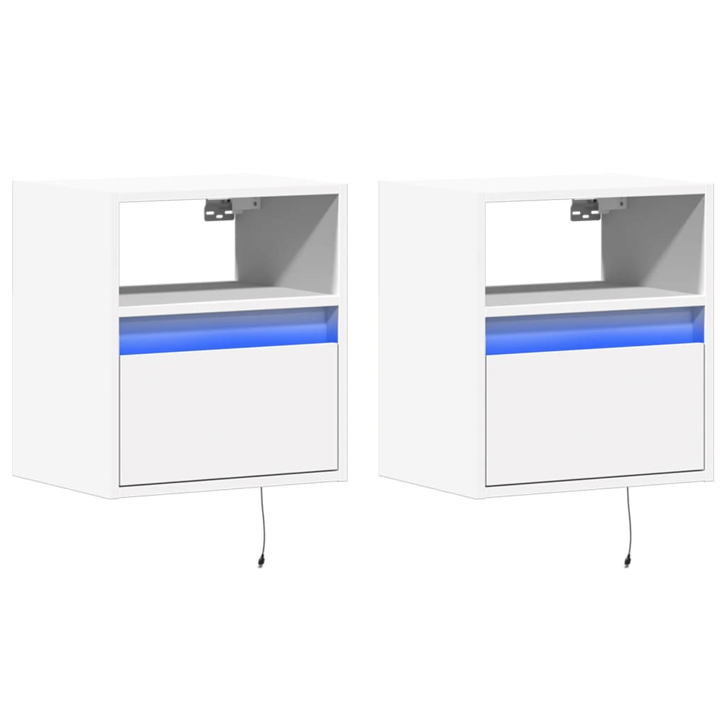 2x Szafka Nocna Biała z Szufladą Wisząca z LED Do Sypialni 41x31x45 cm