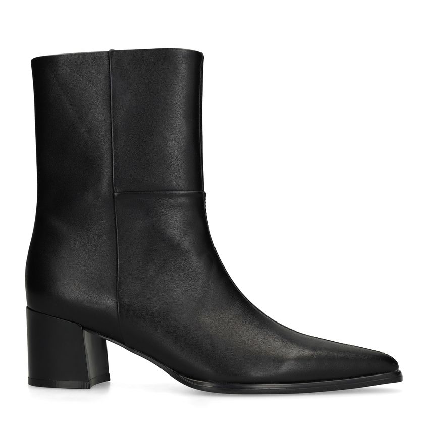 Manfield Zwarte leren enkellaarsjes met hak