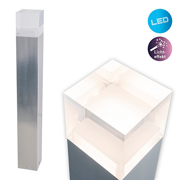 Borne d'éclairage extérieur LED 'Leah' en métal et plastique en acier brillant, LED intégré, luminaire d'allée