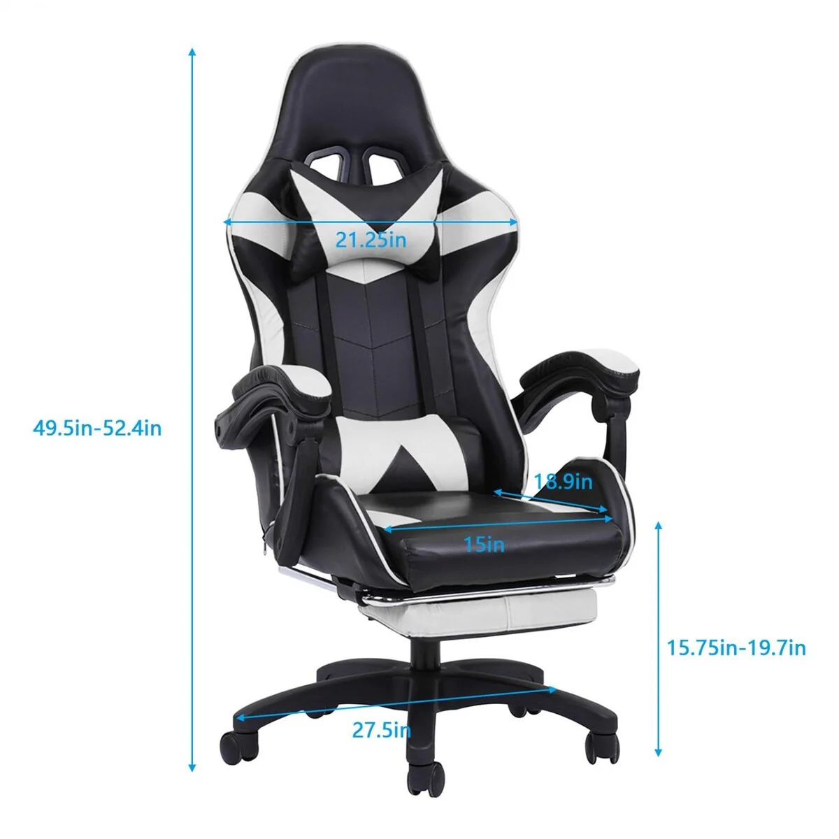 Gaming Chair With Footrest Adjustable Backrest Reclining Leather Office Chair