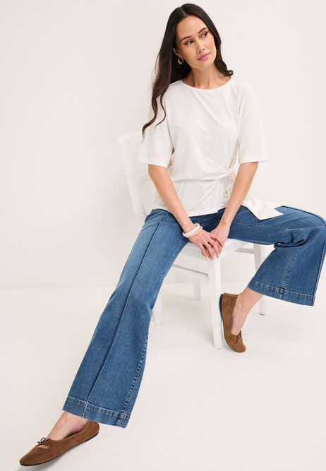 Womens Cream Side Tie T-Shirt Top