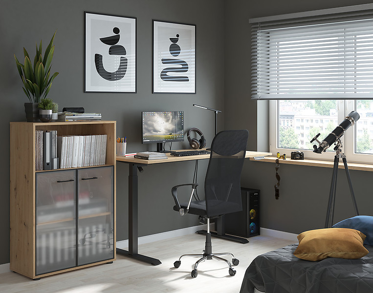 Biurko narożne z elektryczną regulacją Space Office 140 cm lewe dąb artisan