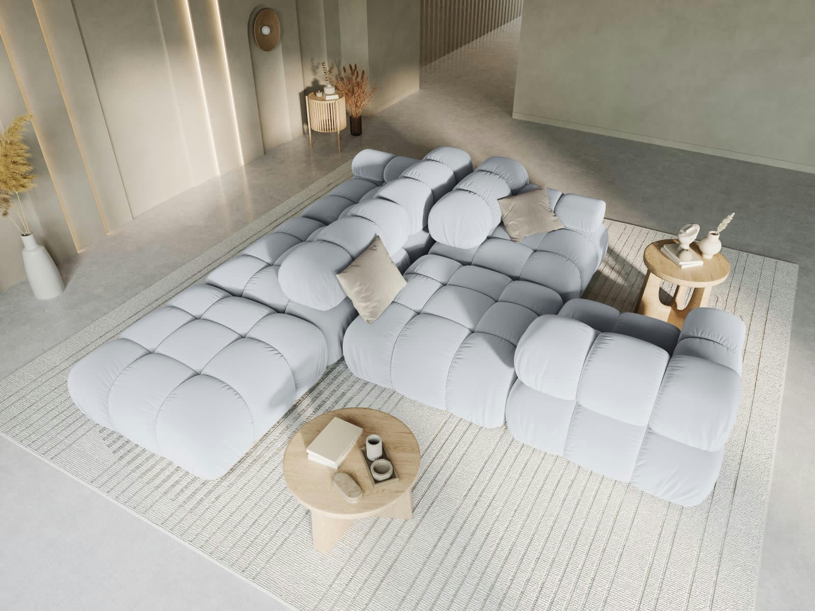 BELLIS - Canapé modulable gauche 4 places en tissu velours bleu clair