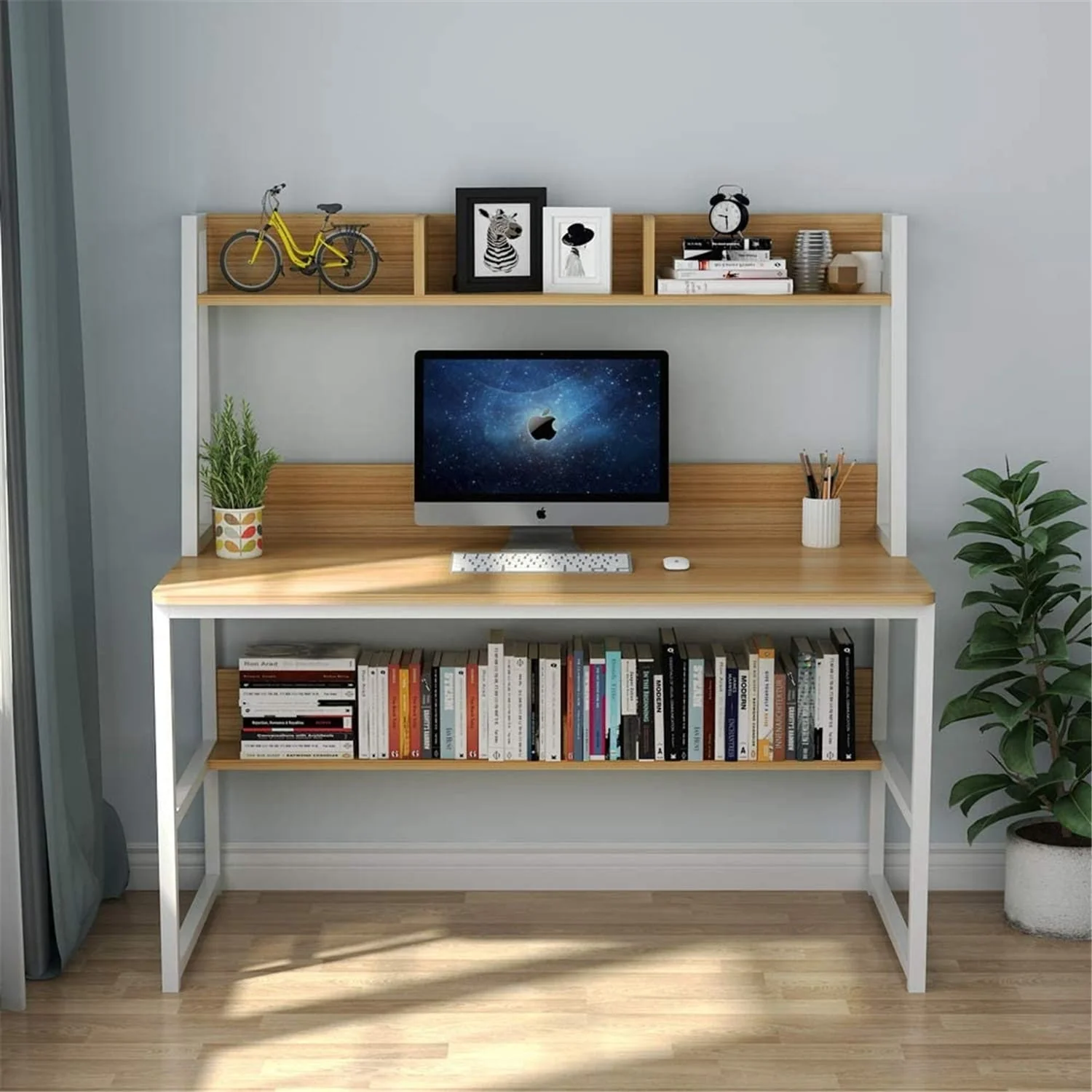 47 Inches Computer Desk with Hutch and Bookshelf, Home Office Desk