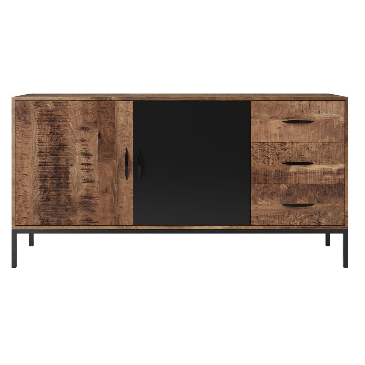 YAMEN - Buffet 2 portes et 3 tiroirs en bois de manguier et métal