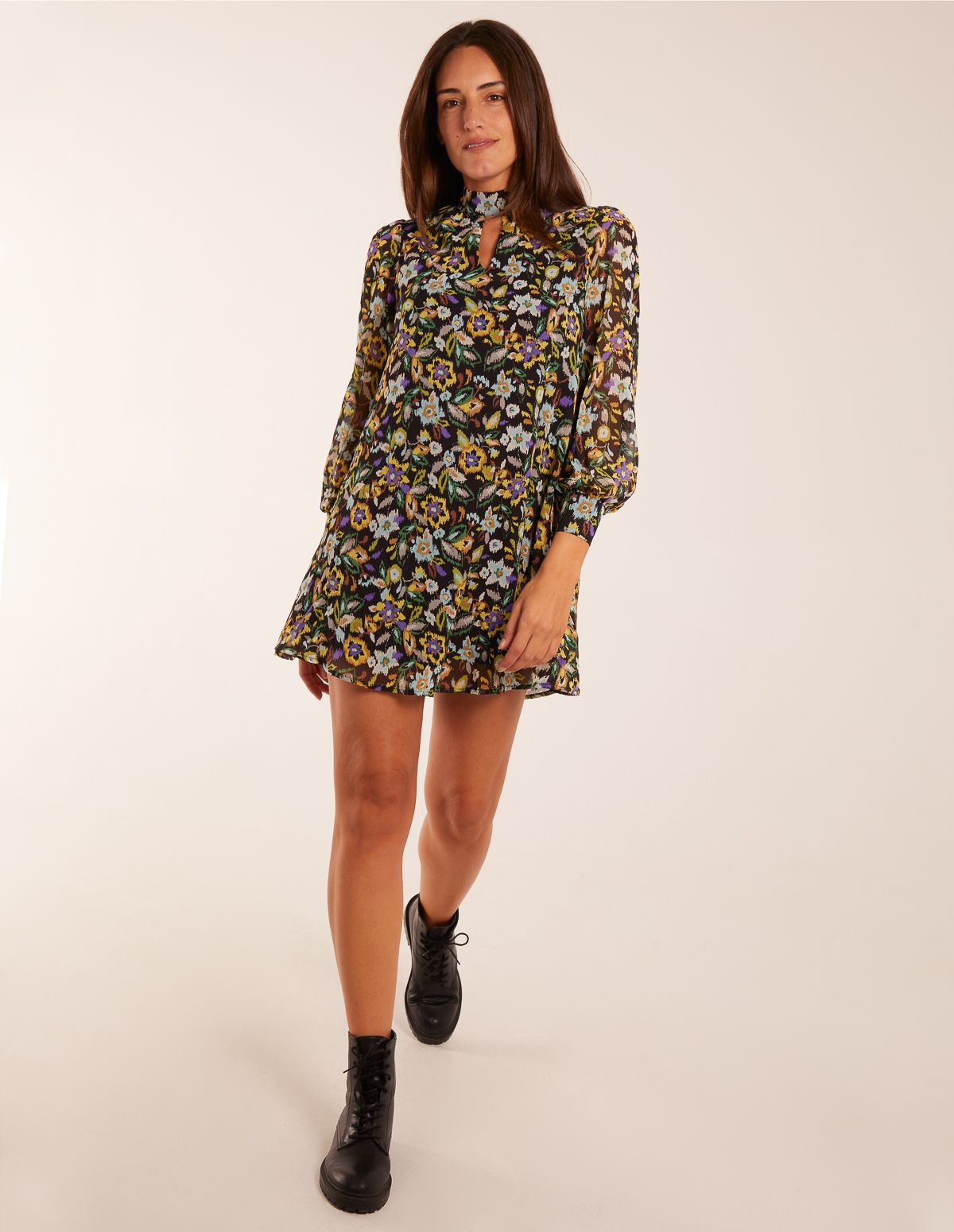 Blue Vanilla High Neck Swing Dress