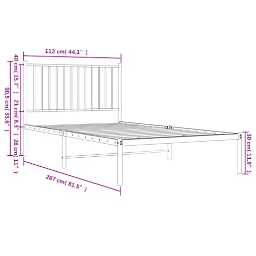 NNEVL Metal Bed Frame with Headboard Black 107x203 cm