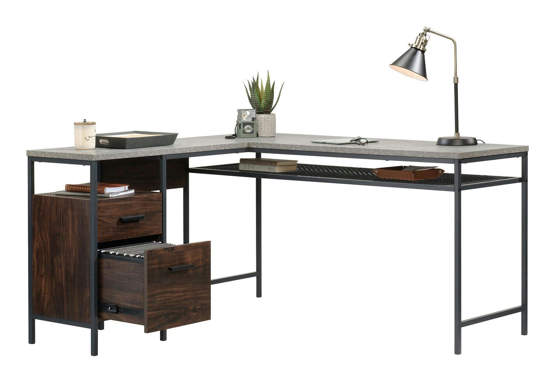 Sauder Market Commons Corner L-Shaped Home Office Computer Desk, Rich Walnut Finish