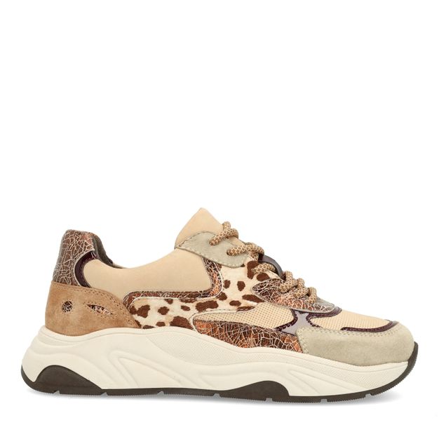 Beige sneakers met cow print