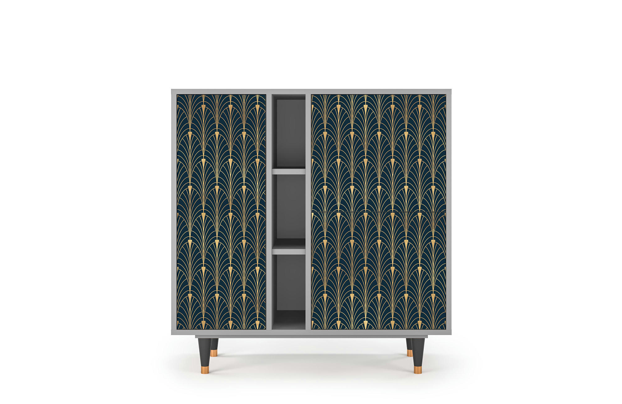 FLOWER OF THE NILE - Buffet  bleu et jaune 3 portes L 94 cm