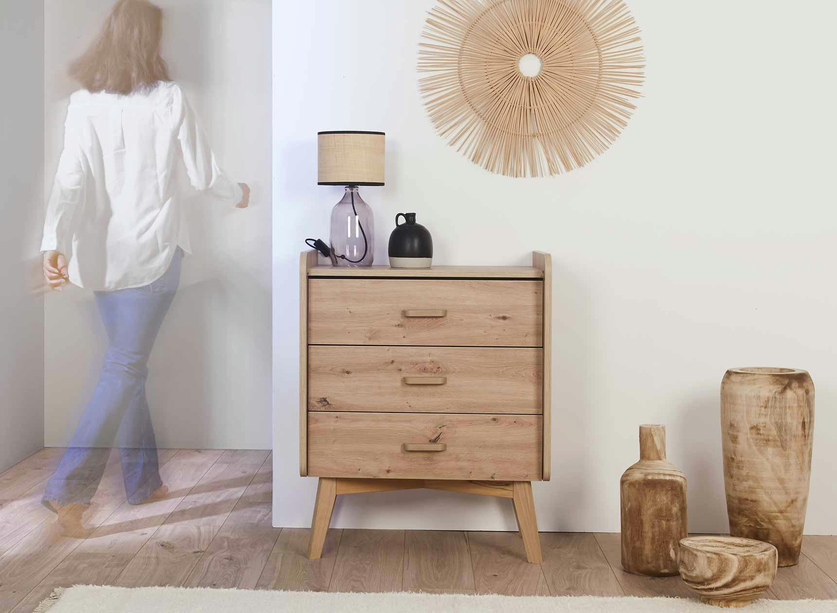 WOOD - Commode 3 tiroirs en chêne vintage - Larg. 71 cm