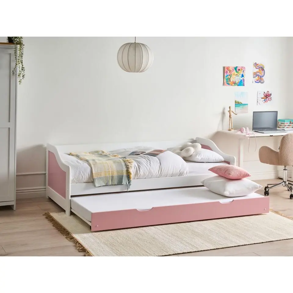 LUNERAY - Onderschuifbed - Roze/Wit - 90 x 200 cm - Hout