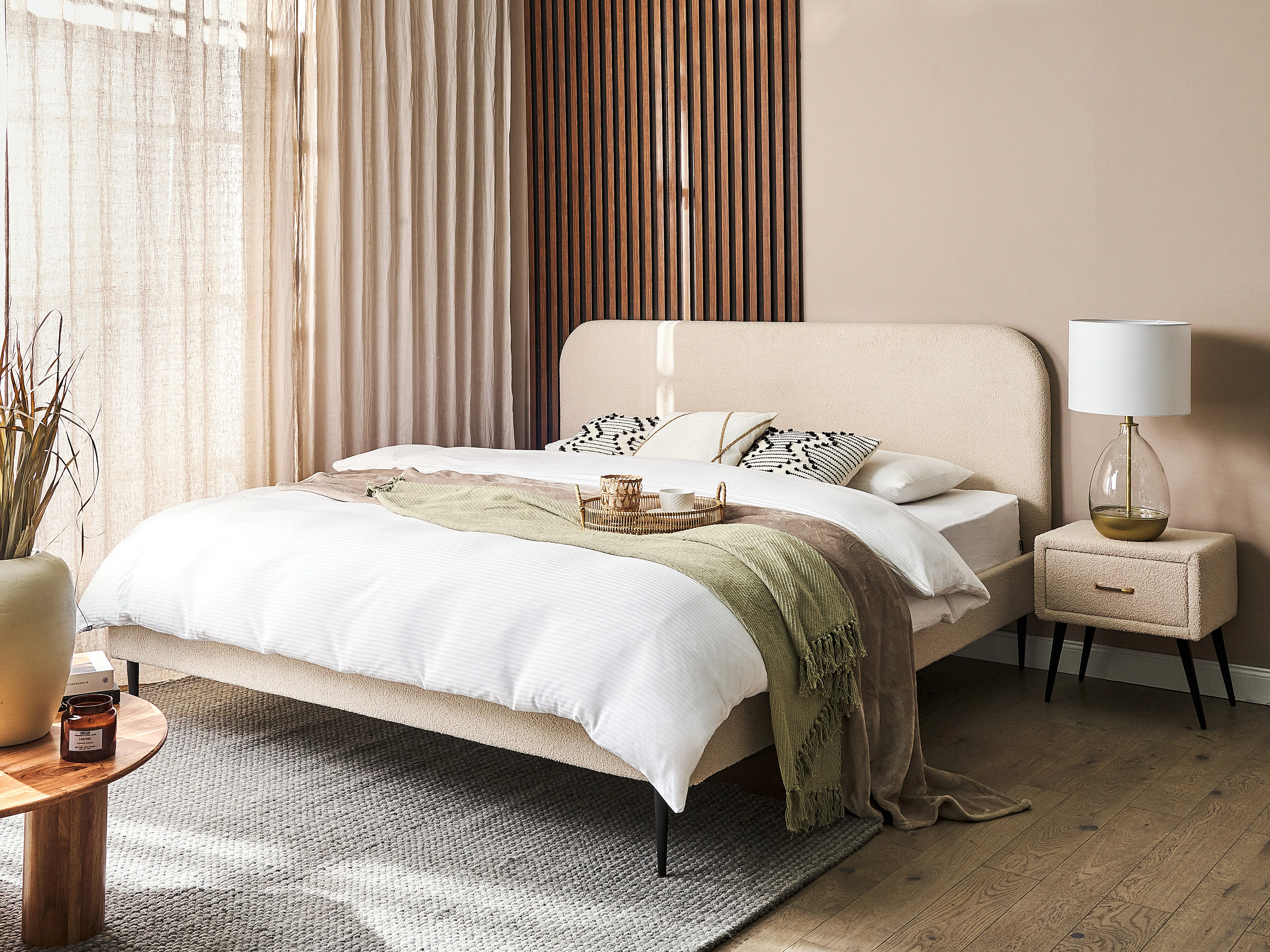 Bed Boucle FLAYAT 180 x 200 cm (EU Super King) Light Beige