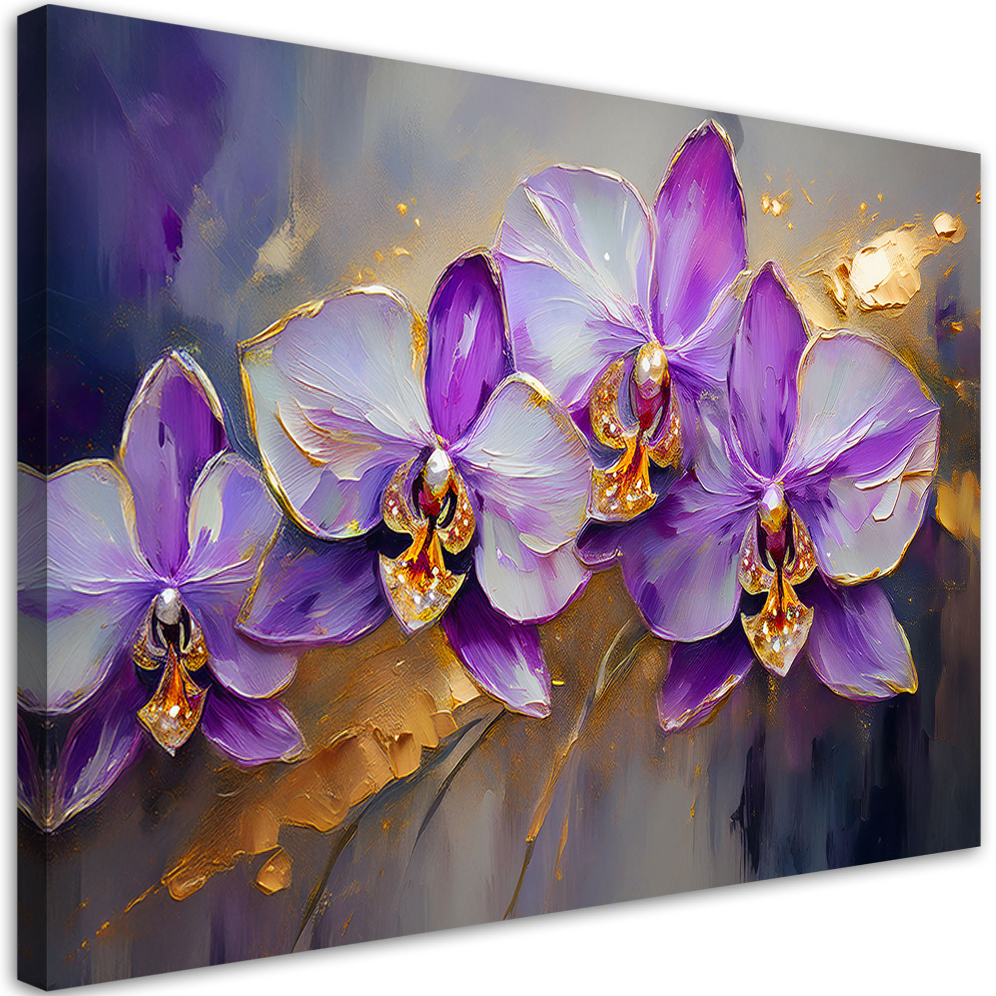 Feeby Obraz na płótnie, Malowane Orchidee Kwiaty Fioletowe 60x40