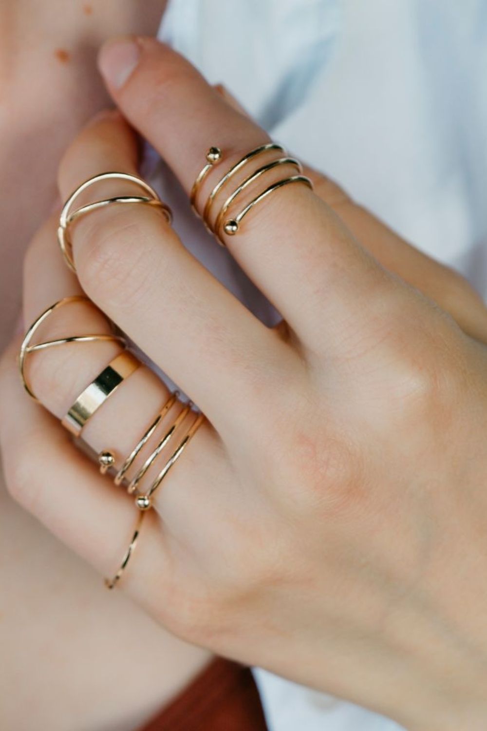The Colourful Aura 6 Piecs Gold Silver Spring Stacking Boho Thumb Rings Set