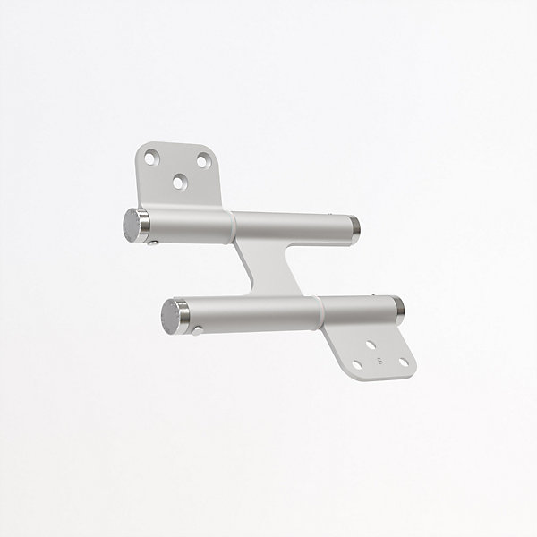 Charnière va et vient à ressort, 120X35 mm, mouvement 180 degrés, en aluminum anodisée argent, posée totalement en applique,