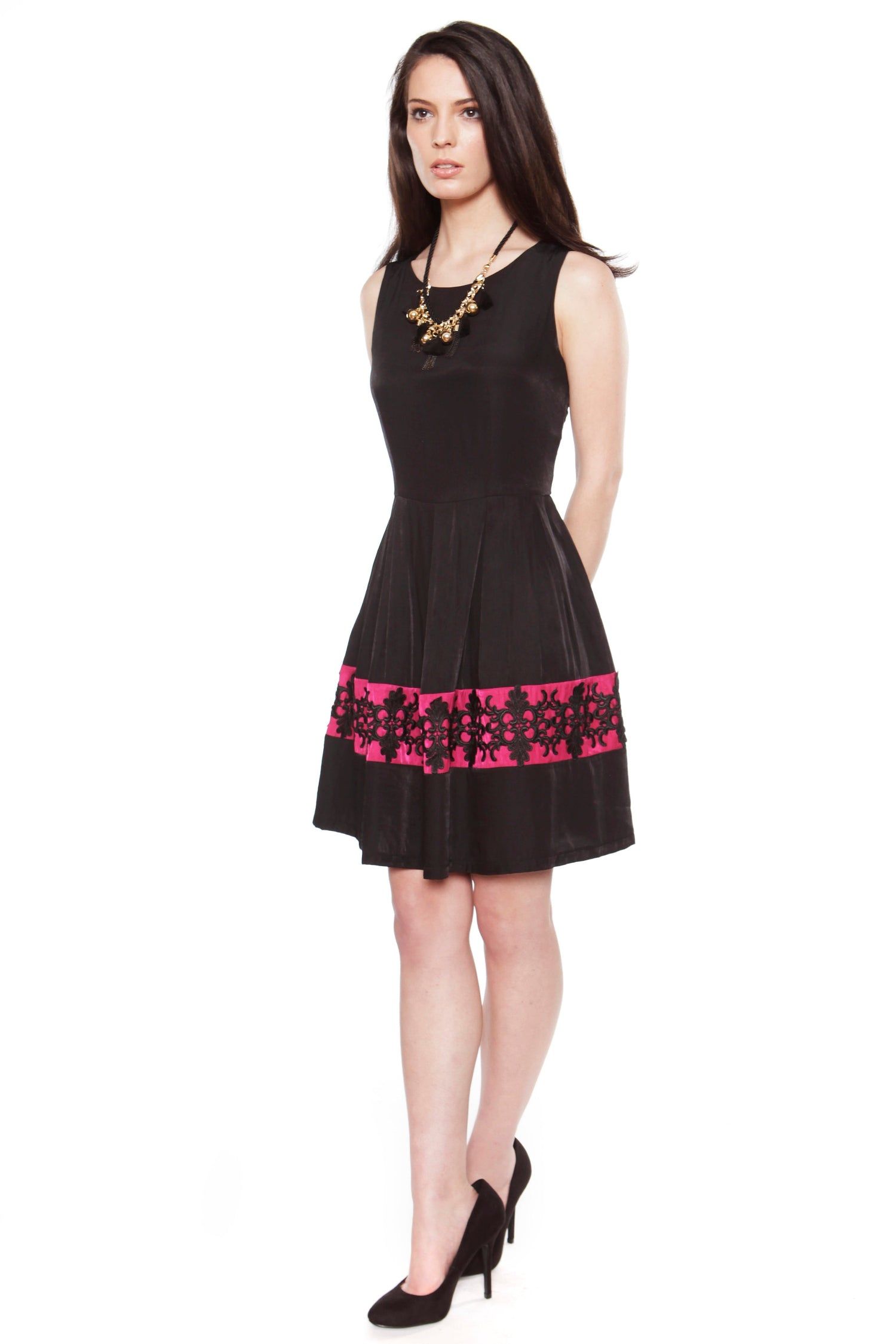 Cutie London Sophisticated Black Dress with Embellished Hem