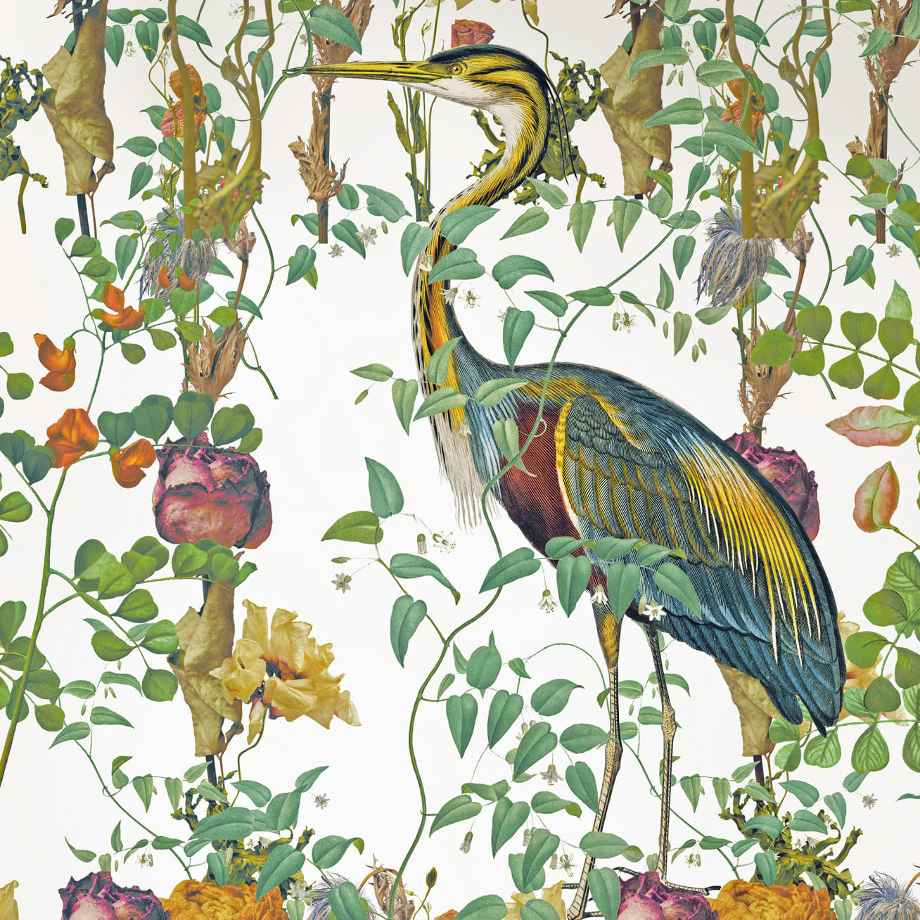 - Papier peint motifs fleurs heron blanc 255x260cm