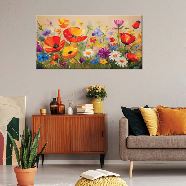 Feeby Obraz na płótnie, Maki Kolorowe Kwiaty na Łące 120x60