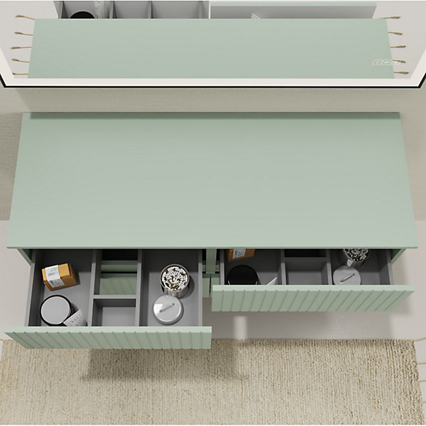 Meuble salle de bain strié 120 cm pour vasque à poser - Vert mat - A suspendre - Karaib 2