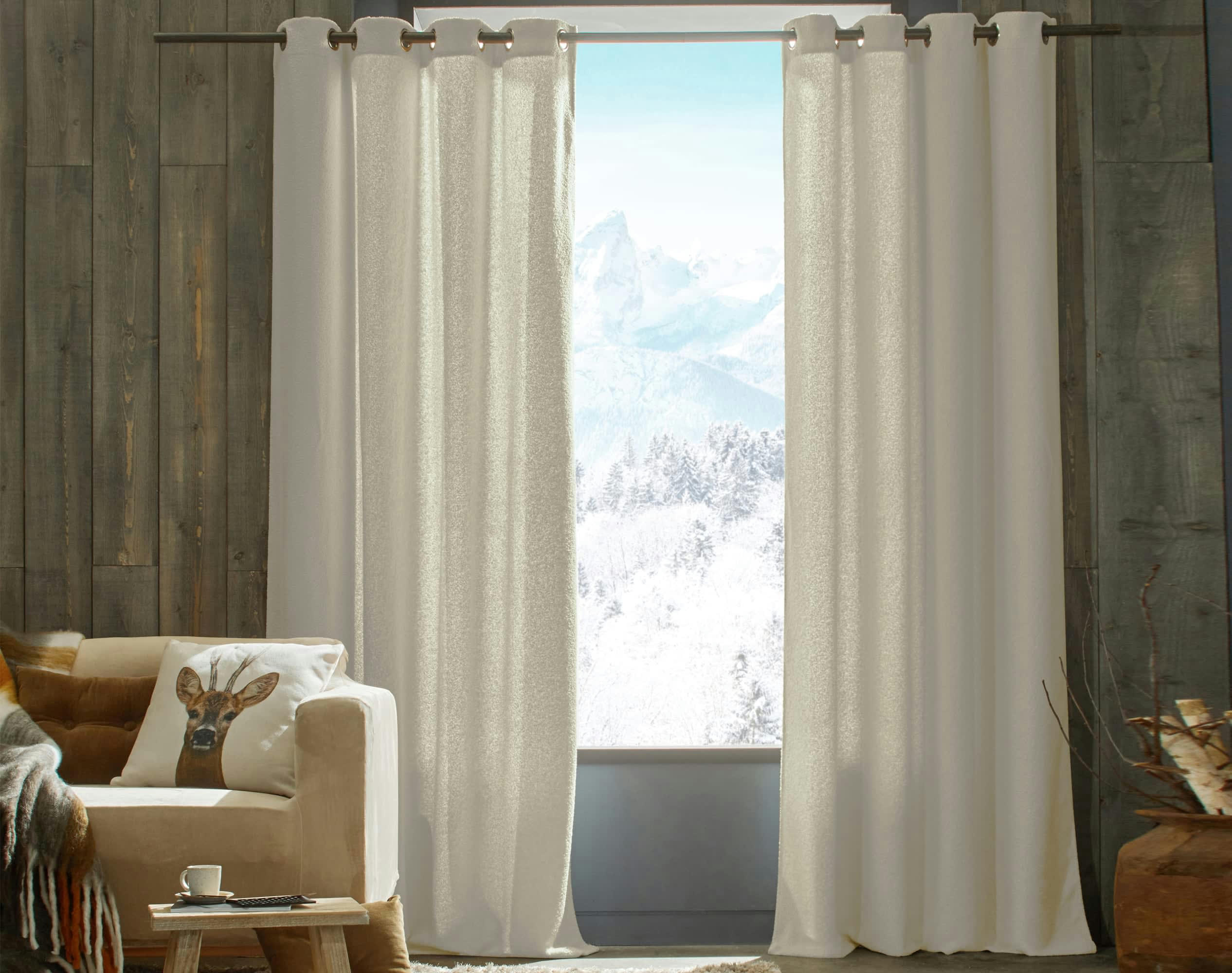 MOUTON - Rideau 135x250 en polyester beige crème